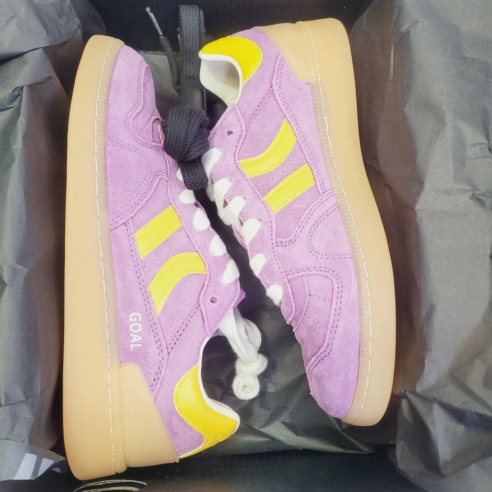 Coolway Women's Goal Sneakers EU 37 (US 6.5) Purple Yellow Suede Low Top Shoes